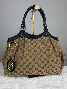 Gucci Sukey hobo Brown GG Canvas Top-Handle Tote with Black Leather Trim